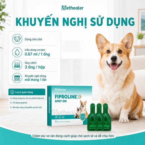 Pethealer Dung Dịch Nhỏ Gáy Fipronil Cho Chó 0.67ml × 3 Ống – Hỗ Trợ Chăm Sóc Ve Bọ Chét, Dùng Ngoài Da