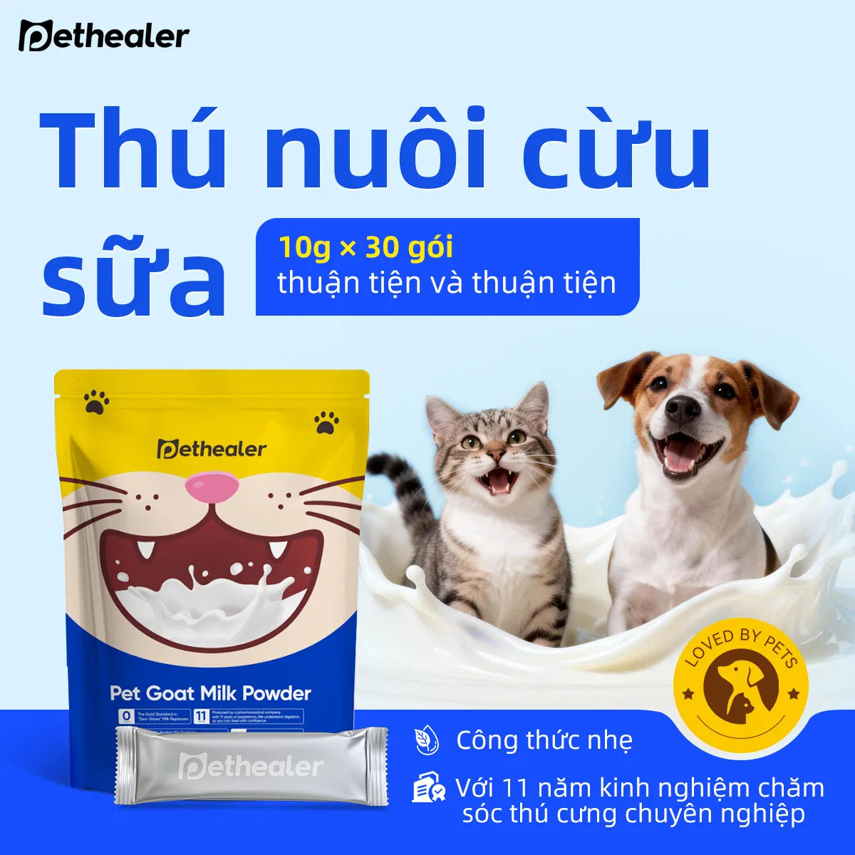 Pethealer Sữa dê cho thú cưng hỗ trợ cơ thể và miễn dịch cho chó mèo