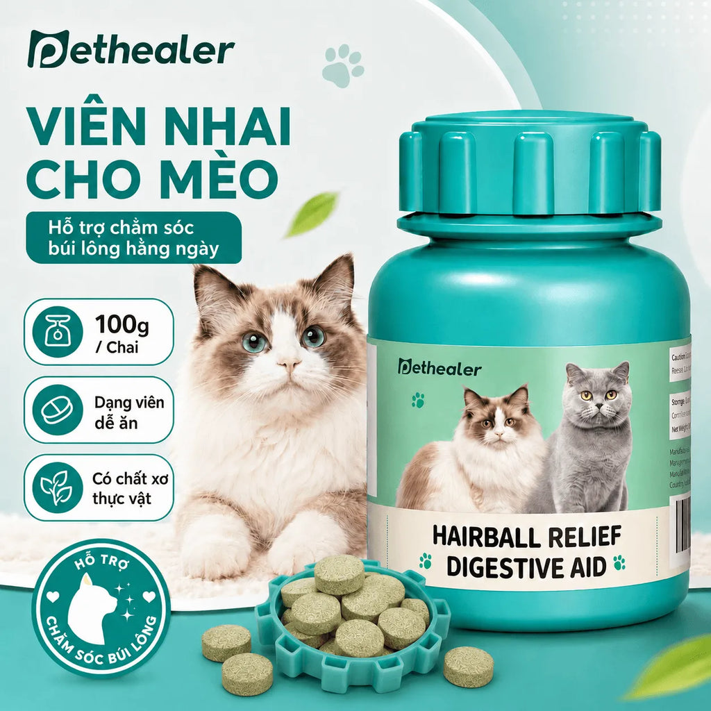 Pethealer Viên thưởng giảm búi lông hỗ trợ tiêu hóa công thức nuôi dưỡng đường ruột 100g
