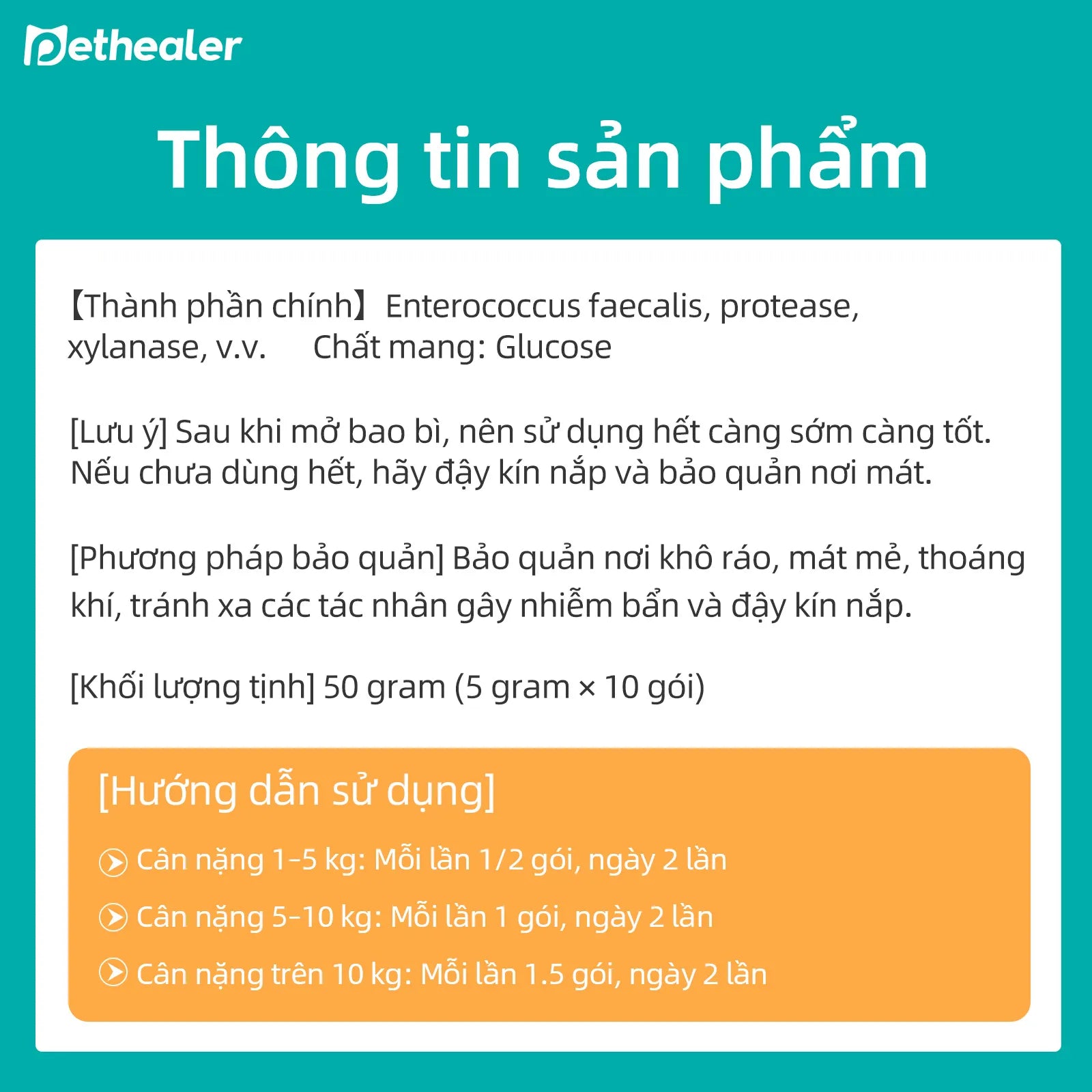 Pethealer men vi sinh công thức phối hợp, hỗ trợ sức khỏe đường ruột cho chó và mèo
