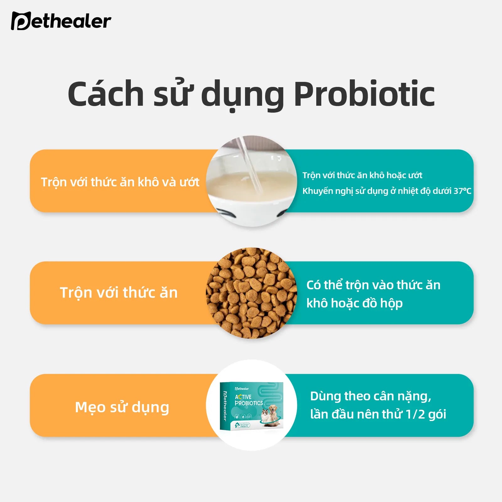 Pethealer men vi sinh công thức phối hợp, hỗ trợ sức khỏe đường ruột cho chó và mèo