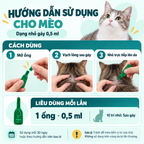 Infographic hướng dẫn sử dụng thuốc nhỏ ngoài ký sinh trùng cho mèo 0,5ml, 3 bước sử dụng, liều dùng và lưu ý quan trọng