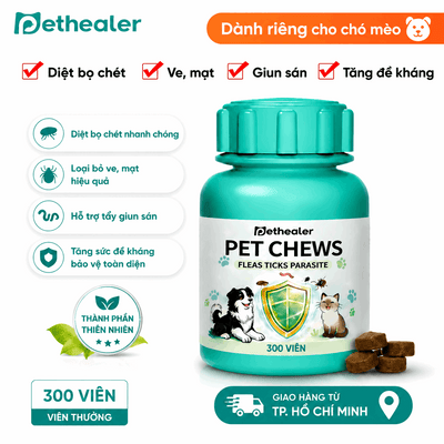 Pethealer Snack Tẩy Giun Cho Chó Mèo – Viên Nhai Thịt Gà Hỗ Trợ Diệt Ký Sinh Trùng, Bọ Chét Ve, 300 viên