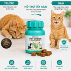 Hình ảnh so sánh trước sau sử dụng viên nhai tẩy giun Pethealer cho mèo, hỗ trợ đào thải giun sán, cải thiện sức khỏe mèo