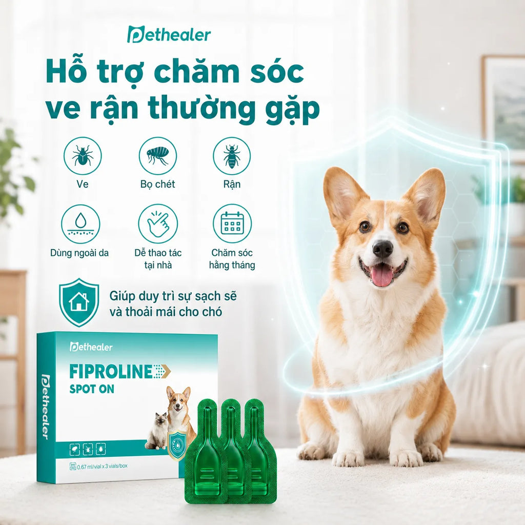 Pethealer Dung Dịch Nhỏ Gáy Fipronil Cho Chó 0.67ml × 3 Ống – Hỗ Trợ Chăm Sóc Ve Bọ Chét, Dùng Ngoài Da