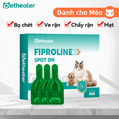 Thuốc nhỏ diệt ký sinh trùng ngoài Pethealer Fiproline Spot On dành cho mèo, trị bọ chét, ve rận, chấy rận, mạt; hộp gồm 3 ống nhỏ, sản phẩm cho mèo