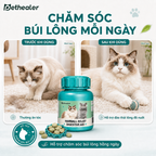Viên hỗ trợ đào thải búi lông Pethealer Hairball Relief cho mèo, so sánh trước và sau khi dùng: tình trạng ăn tóc và hỗ trợ đào thải lông nuốt vào, chăm sóc búi lông hàng ngày cho mèo, hình ảnh chai sản phẩm và viên né