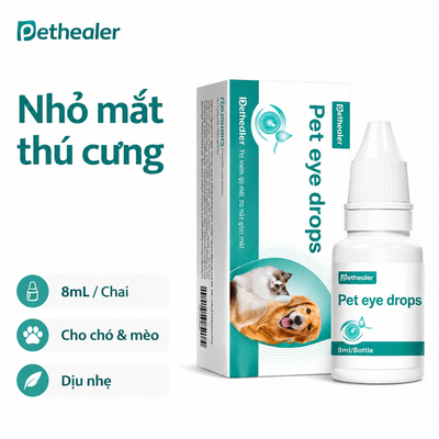 Nhỏ mắt thú cưng Pethealer 8ml cho chó và mèo, công thức dịu nhẹ, dung dịch nhỏ mắt chăm sóc mắt cho chó mèo
