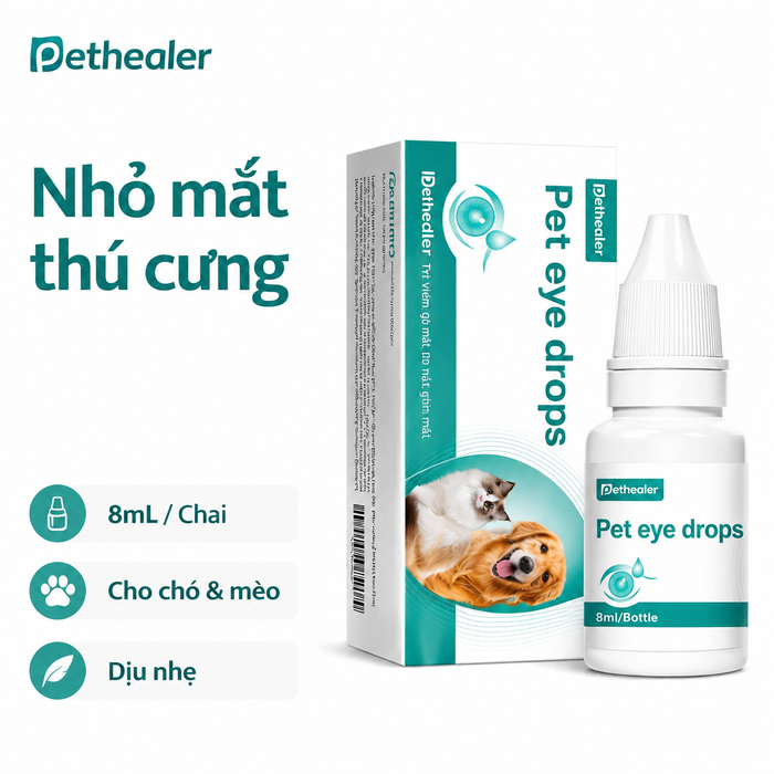 Nhỏ mắt thú cưng Pethealer 8ml cho chó và mèo, công thức dịu nhẹ, dung dịch nhỏ mắt chăm sóc mắt cho chó mèo