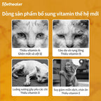 Biểu hiện thiếu vitamin ở thú cưng: thiếu A gây ghèn mắt vết lệ; thiếu B gây gàu da rụng lông; thiếu D gây loãng xương yếu chi; thiếu E làm suy giảm miễn dịch chán ăn, sản phẩm bổ sung vitamin thế hệ mới Pethealer